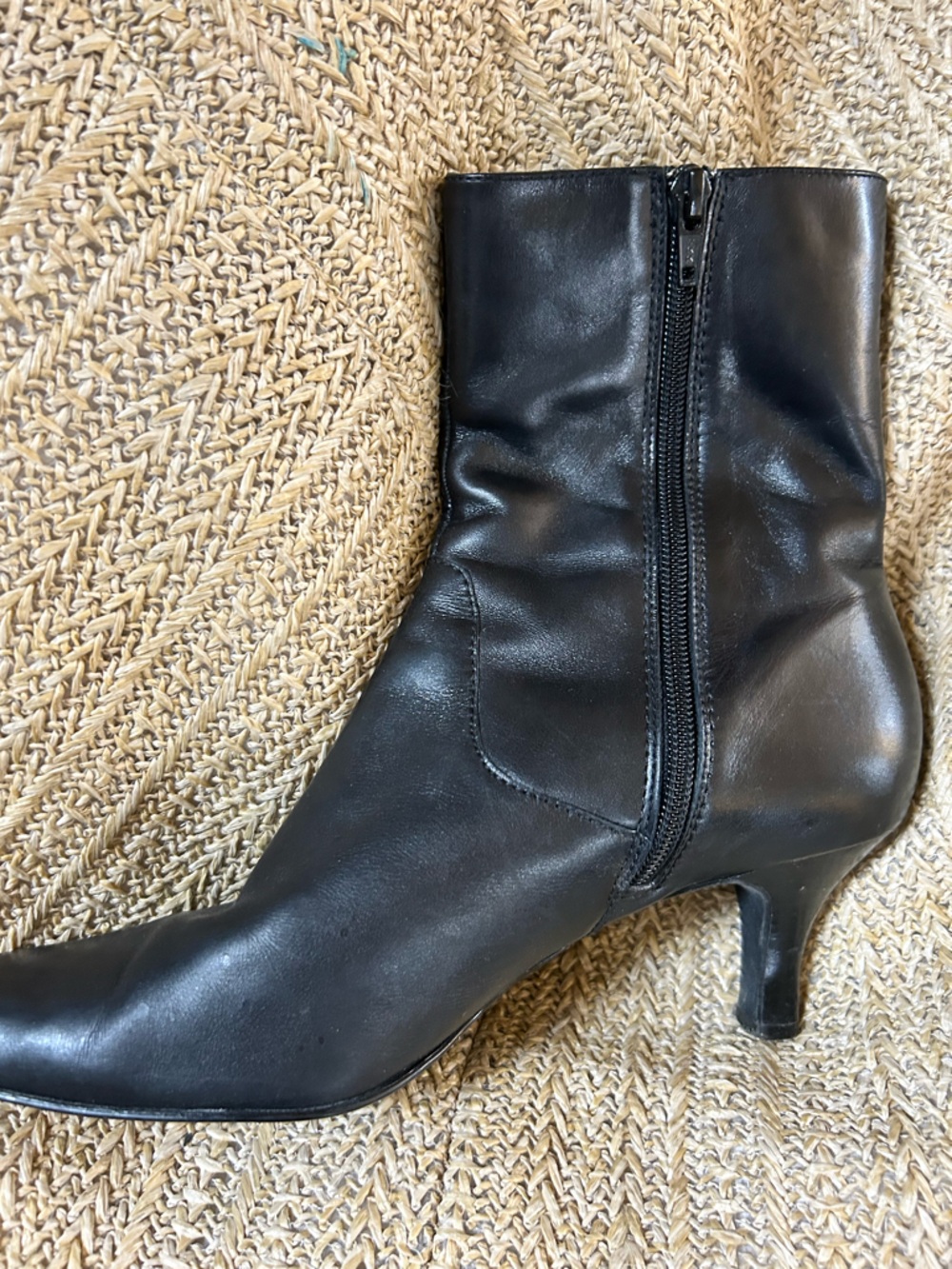 Joan & David Black Leather Mid-Calf Ankle Boots with Side Zip - Picture 3 of 4